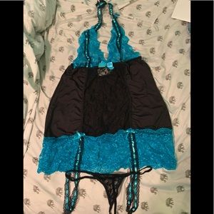 Blue and Black Lingerie Set w/ G-string